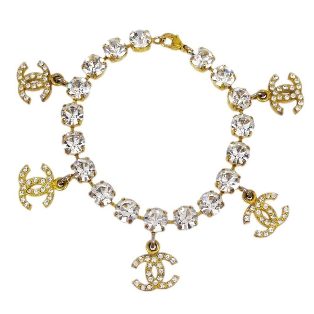 Chanel Rhinestone Chain Bracelet Gold 95A 172495